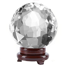 Amlong Crystal Clear Faceted Crystal Ball 110mm 4.2 inch Diameter with Wooden Stand Package