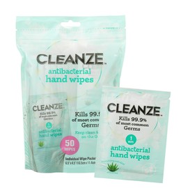 Cleanze Cleanze Antibacterial Hand Sanitizing Individual Hand Wipe Packets, 50 Unscented Disinfecting Hand Sanitizer Wipes with Aloe for Travel, Kills 99.9% of Germs