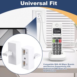 2PCS BT Telephone Splitter 2 Way, RJ11 Male Plug to 2 Female Socket Adaptor White Wireless Double Phone Splitters for UK Landline Telephone FAX Modem Cable Converter