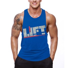 GZXISI Men's Gym Bodybuilding Stringer Tank Top Workout Muscle Cut Shirt Fitness Sleeveless Vest (Blue, X-Large)