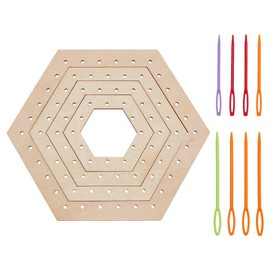 FINGERINSPIRE Weaving Loom Kit 4 Pcs Hexagon Wood Crochet Blocking Board 8 Pcs Plastic Sewing Needles Premium Crochet Blocking Board Wood Crochet Blocking Board for Easy Weaving Projects