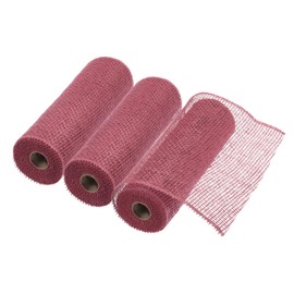 MECCANIXITY 3pcs 10 Inch Poly Burlap Mesh for Wreath, Decorative Mesh Fabric Ribbon 6.4 Yard for Fall Easter Christmas Flower Bow, Burgundy