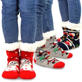 Silly Santa Snowman Christmas Gift Thick Snow Ski Thermal Crew Socks for Women 3-Pair 9-11