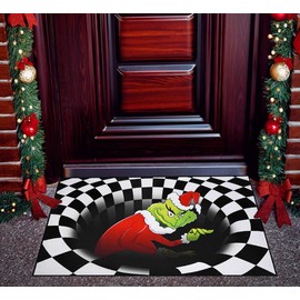 Cosgrinch Christmas Doormat, Christmas Decoration Anti-Slip Doormat，3D Christmas Illusion Decoration Doormat, (Black5080)