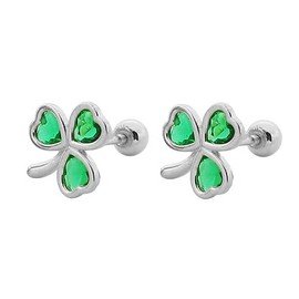 20G Lucky Clover Cartilage Tiny Stud Earrings 925 Sterling Sliver Cubic Zirconia Simulated Emerald Green Crystal Love Heart Flower Tragus Screw Back Ball Sleeper Studs Earring Cute Jewelry Birthday Gifts for Women Hypoallergenic (Silver)