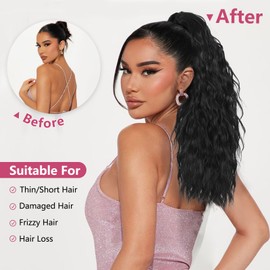 ALXNAN Claw Clip Ponytail,18 Inch Black Brown Ponytail Extension for Women Synthetic Long Curly Wavy Clip in Ponytail Hair Extensions Synthetic Hairpiece for Daily Party Use