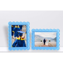 Generic 5x7 Scalloped Photo Frame with Magnetic Tabletop Display (2 Pack), Horizontal or Vertical Display for High Definition Minimalist Pictures. (Blue)
