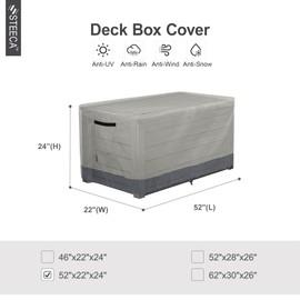 STEECA Patio Deck Box Cover Waterproof Outdoor Rectangular Storage Bench Cover 52L x 22W x 24H inch