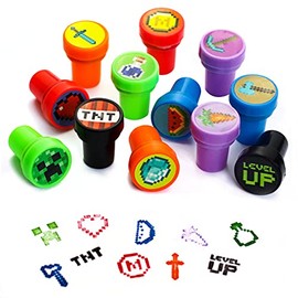 24Pcs Pixel Miner Themed Stampers, Mine Pixel Craft Party Supplies Gifts, Ideal for Classroom Rewards Prizes Goody Bag Treat Bag Stuffers