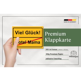 WBdesignz First Apartment Card with Envelope - Funny Moving Card "Ortsausgangsschild Hotel Mama - Viel Glück!" Congratulations on the Exit Sign (DIN A6)