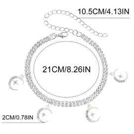 Zoestar Boho Rhinestone Anklet Silver Star Moon Anklet Crystal Anklet Jewelry for Women