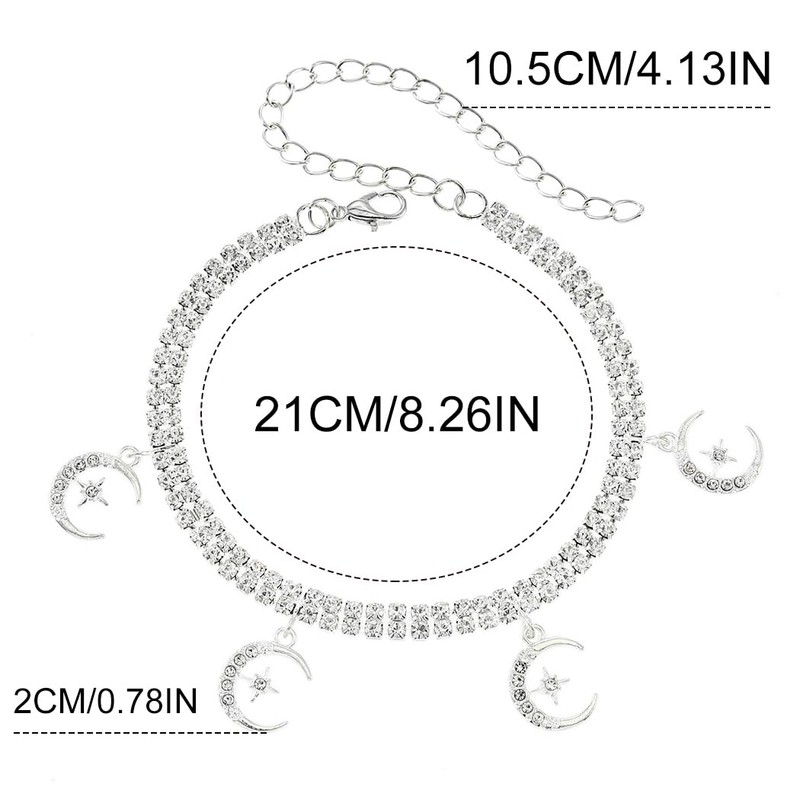 Zoestar Boho Rhinestone Anklet Silver Star Moon Anklet Crystal Anklet