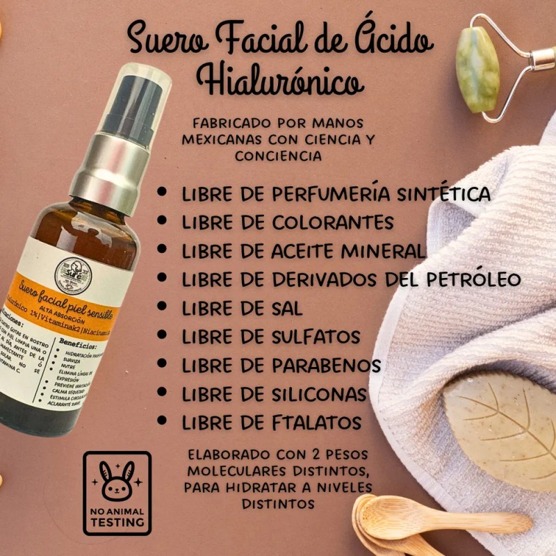 Suero Facial Niacinamina 8%, Ácido Hialuronico 1%, Vit. K2 Sensible