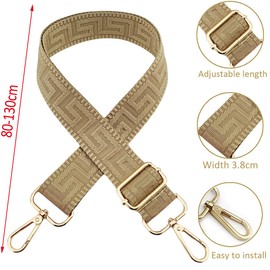 Adjustable Shoulder Strap for Bags Khaki, Bag Straps for Changing, Bag Strap Wide with Carabiner Gold, 80-130 cm Carry Strap Bag for Women Shoulder Strap, Handbag, 3.8 cm, 1305