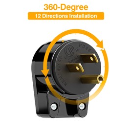 Nema 5-15P 90 Degree Right Angle Plug 15A 125V Angled Plug, Nema 5-15P DIY AC Plug,USA 3-Prong Household Right Angle AC Plug, Black ETL Verified