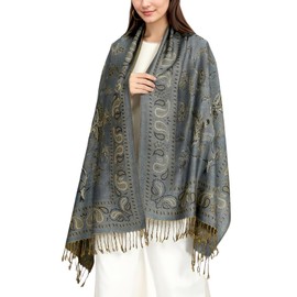 Achillea Reversible Festival Pashmina Rave Scarf Shawl Wrap (Steel Blue)