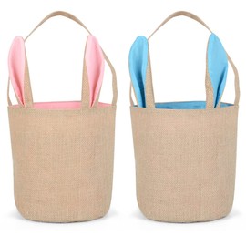 Wishstar Pack of 2 Easter Bunny Bags, Easter Basket with Ears, Easter Bunny Basket Bags, Good for Easter Egg Hunt for Children, Easter Gift (Pink, Blue)