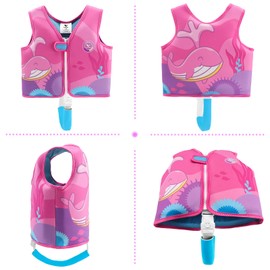 Pottwal Swim Vest for Kids - Swim Jacket for 1-2 Years (24-33LBS) - Buoyancy Aid Made of Neoprene & EPE - with Adjustable Crotch Strap - Pink