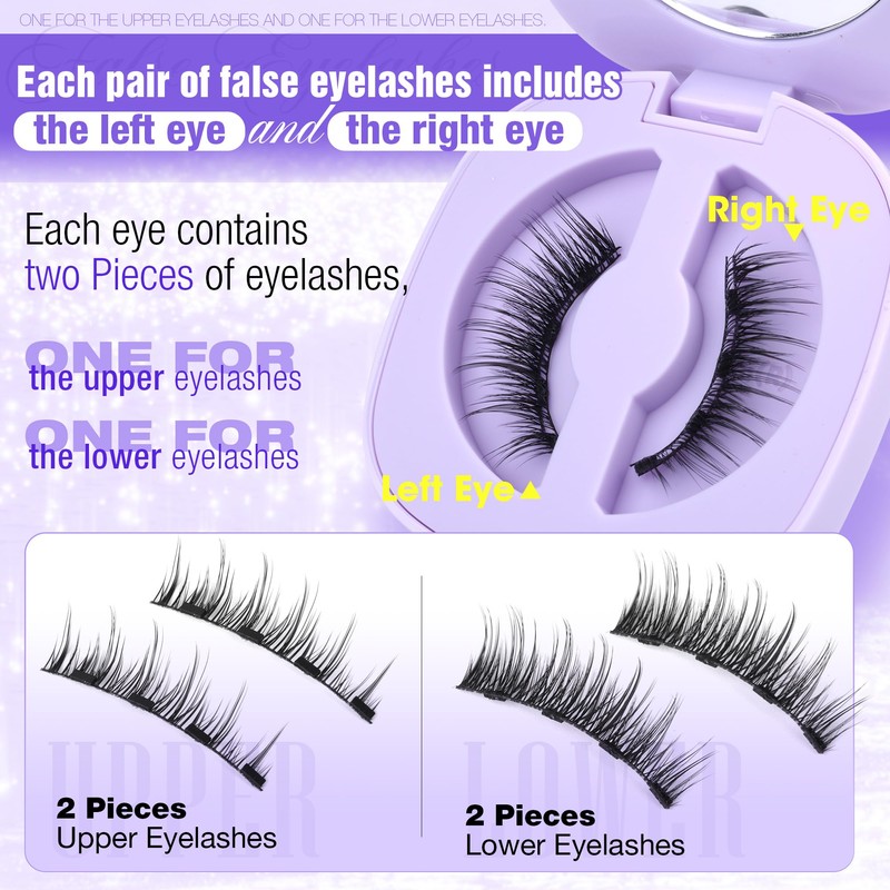 Lanflower Magnetic Eyelashes with Applicator, Mangetic Eyelashes Natural Look, Wispy