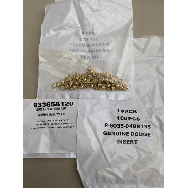 Dodge 100x #4 #4-40 Brass Threaded Heat Set Inserts for