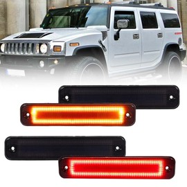 VANKUB Front & Rear LED Side Marker Lights for Hummer H2 2003 2004 2005 2006 2007 2008 2009, H2 Smoked Lens Side Bumper Marker Lights, Hummer Amber & Red LED Turn Signal Lamps, 4 PCS