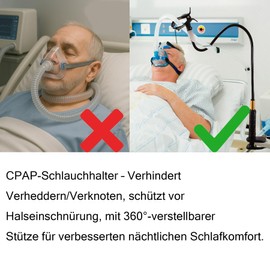 CPAP Hose Lifter and Hose Support, CPAP Hose Holder Hanger to Prevent CPAP Hoses Leakage & Tangling, Adjustable & Robust, Can Be Used Flexibly in Any Room
