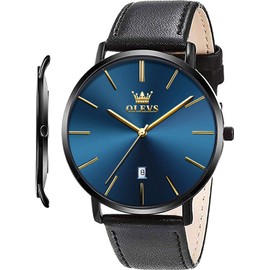 OLEVS Mens Wrist Watches Ultra Thin 6.5mm Minimalist Business Dress Waterproof & Date & Leather Strap Slim Watches for Men