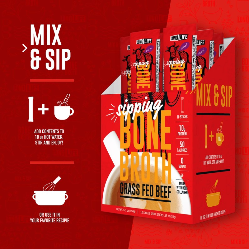 LonoLife Beef Bone Broth Powder Mix | Grass-Fed, 10g Protein