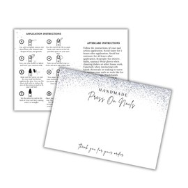 Handmade Acrylic Press On Nails Display Card | 5x7” 30 pk | w/Application Aftercare Instructions Inserts Glitter Sparkle for Packaging in Holographic Bags w/Double Sided Tape