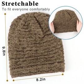 Hebenie Beanie Hats for Women - Knitted Winter Warm Hat Thermal Fleece Line Slouch Beanies Ladies Cable Knit Classic Skull Cap for Women Girls Coffee