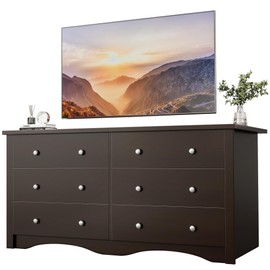 YESHOMY TV Stand Dresser, Entertainment Center with 6 Drawers for 65 inch Television, Wood Storage Cabinet Organizers Units for Living Room, Office(Brown)