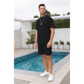 Lexiart Mens 2 Piece Outfits Casual Tracksuit Shorts Summer Sweatsuit Oversize Short Sleeve Sport Set Plus Size