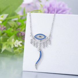 enjoylifecreative Evil Eye Italian Horn Necklace 925 Sterling Silver Nazar Eye Cornicello Horn Pendant Chain Good Luck Protection Amulet Jewellery Gifts for Women