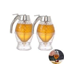 XIZHI Honey Dispenser,Syrup Dispenser, Acrylic Syrup Dispenser, Beautiful Honeycomb Honey Jar, Honey Jar With Stand 2 Pack