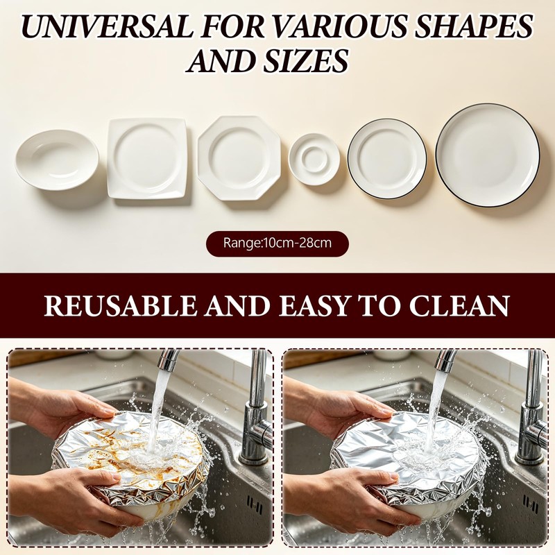 90PCS Reusable Aluminum Foil Food Covers, Universal Fresh Keeping and