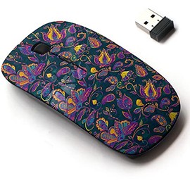 2.4G Wireless Mouse with Cute Pattern Design for All Laptops and Desktops with Nano Receiver - Paisley Watercolor Floral Tile