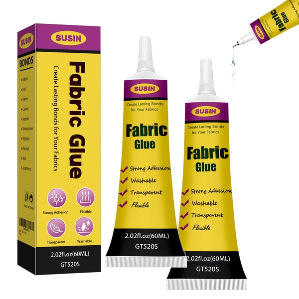 Clear Fabric Glue for Clothing Permanent - 2Packs Washable Cloth