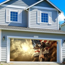 7X16ft Bald Eagle Cross Garage Door Decorations Background 4th of July Garage Door Background Indoor Outdoor Decorations