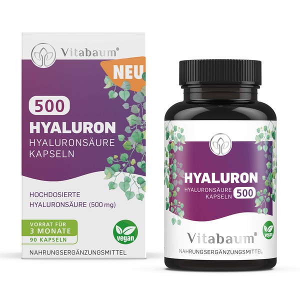 Vitabaum Hyaluronic 500 Vegan 90 Capsules, Brown/Transparent, 56 g