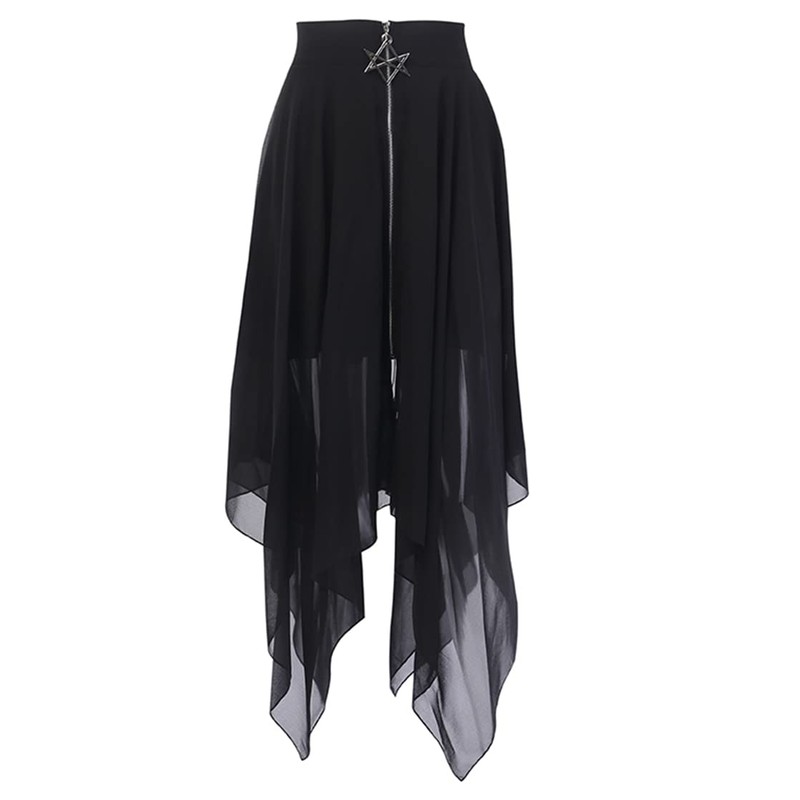 DINGJIUYAN Women's Goth Flowy High-Waisted Skirt