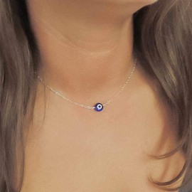 GENBREE Boho Choker Necklace Evil Eye Necklaces Chain Short Jewelry for Women and Girls (Blue)