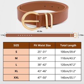 3 Pack Women's Fashion Leather Belts Jeans,Gold Buckle Soft Casual Solid Ladies Girls Waist Belts Gift Pants Dresses Skirt(32-37In)