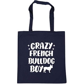 Hippowarehouse Crazy french bulldog boy - dog Tote Shopping Gym Beach Bag 42cm x38cm, 10 litres