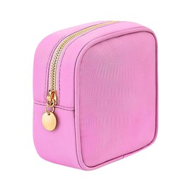 Small Nylon Makeup Bag Waterproof Makeup Pouch Travel Cosmetic Bag Zipper Cosmetic Pouch Portable Coin Purse Lipstick Organizer Pouch for Women Girls Pink