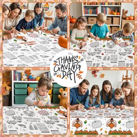 Happy Thanksgiving Coloring Tablecloth for Kids-Giant Thanksgiving Paper Activity Table Cover, Jumbo Fall Turkey Coloring Games Poster Crafts for Thanksgiving Table Decor Party Favors,54 x 108 Inch