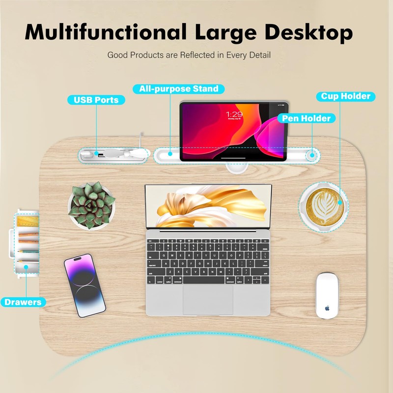 Lap Desk for Bed Adjustable Height, Foldable Bed Table with