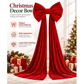 Oversized Velvet Christmas Bow with Long Tails, 15.75 x 62.99/70.87/78.74 Inch Large Holiday Bow for Christmas Tree, Mantel & Fireplace Decor