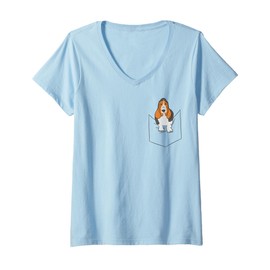 Womens Funny Dog Basset Hound In Pocket Basset Dog V-Neck T-Shirt