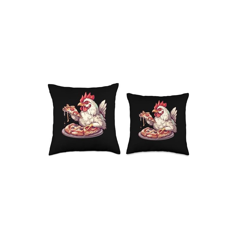 Serama Chicken Eating Pizza Throw Pillow