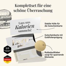 Creatastic Creatastic® - Gutschein essen gehen [Hülle, Karte mit Golddruck, Rubbelaufkleber] DIN Lang | Restaurant Gutschein | Gutscheinkarte essen gehen | Karte Einladung essen | Geburtstagsgeschenk